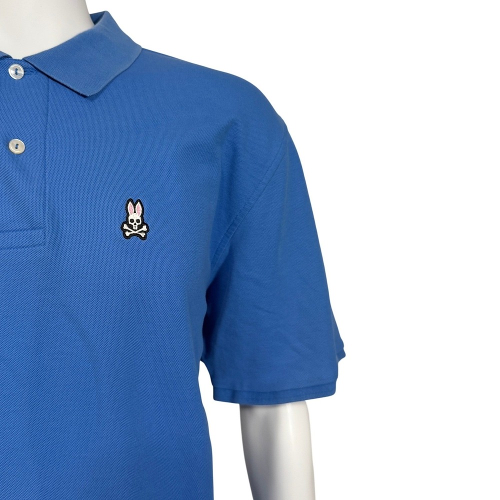 Psycho‎ Bunny Mens Pima Cotton Polo Shirt Blue Short Sleeve Logo Size 9 (XXL)